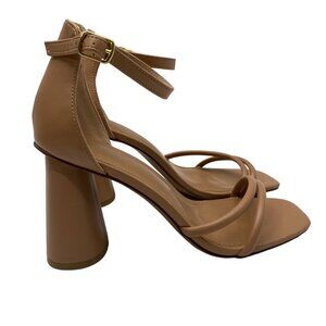BCBGeneration Women's Patria Tan Faux Leather Chunky Heel Sandal Women's 8.5